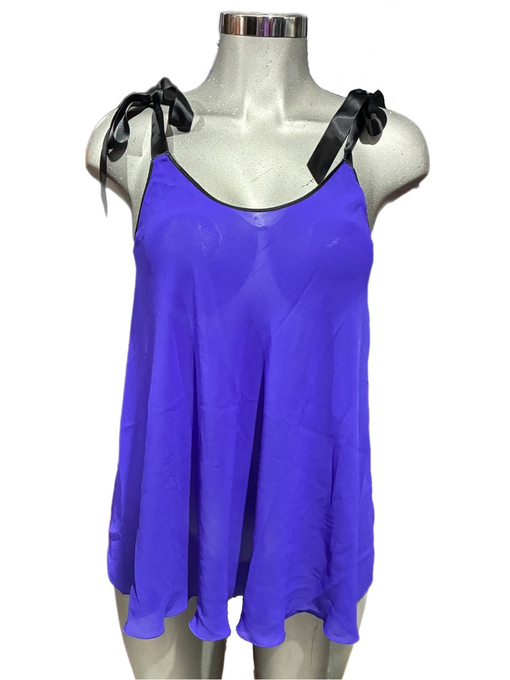 Vntg Victoria’s Secret Purple Babydoll Lingerie Sheer Dress Ribbon Straps Medium